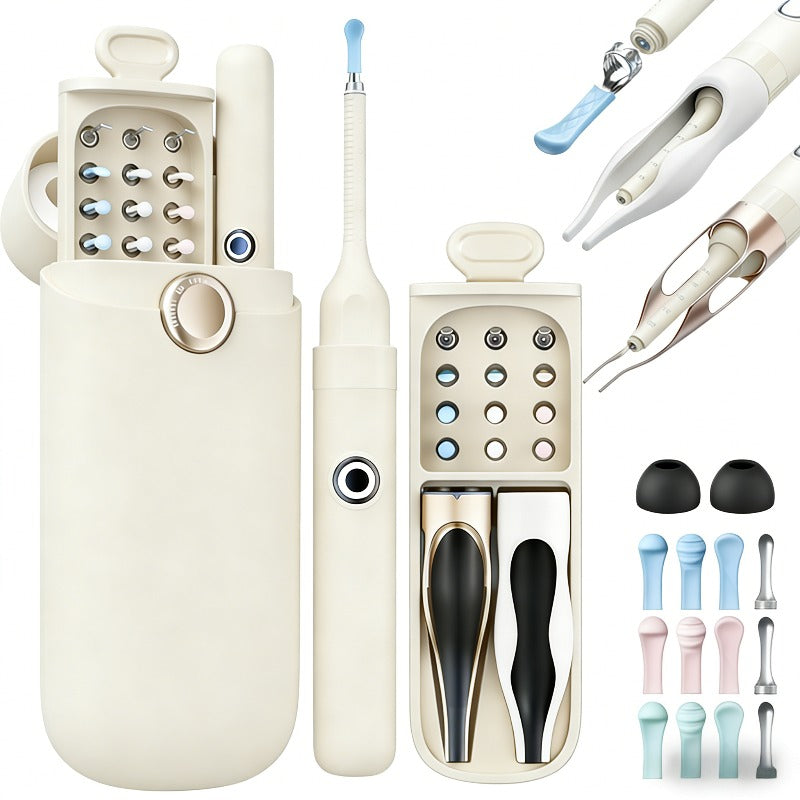 12-in-1 Rechargeable Camera Ear Cleaning Kit with LED Light, Storage Case and Beige or Blue Checkout