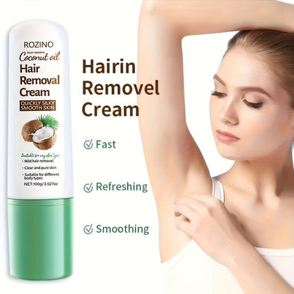 Hair Removal Cream ROZINO 100g Coconut and Squalane Tube with Carton for External Body Grooming