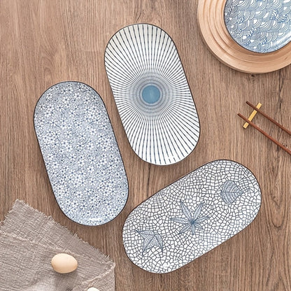 Four-Piece 12 Inch Blue and White Porcelain Fish Plate Set for Serving, Steaming and Oven Baking
