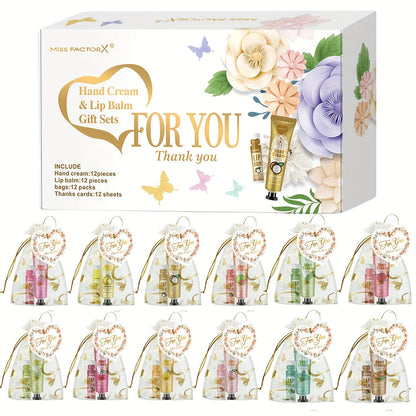 Shea Butter-Labeled Hand Cream and Lip Balm Gift Set with Vitamin E-Labeled Skin Care Formula