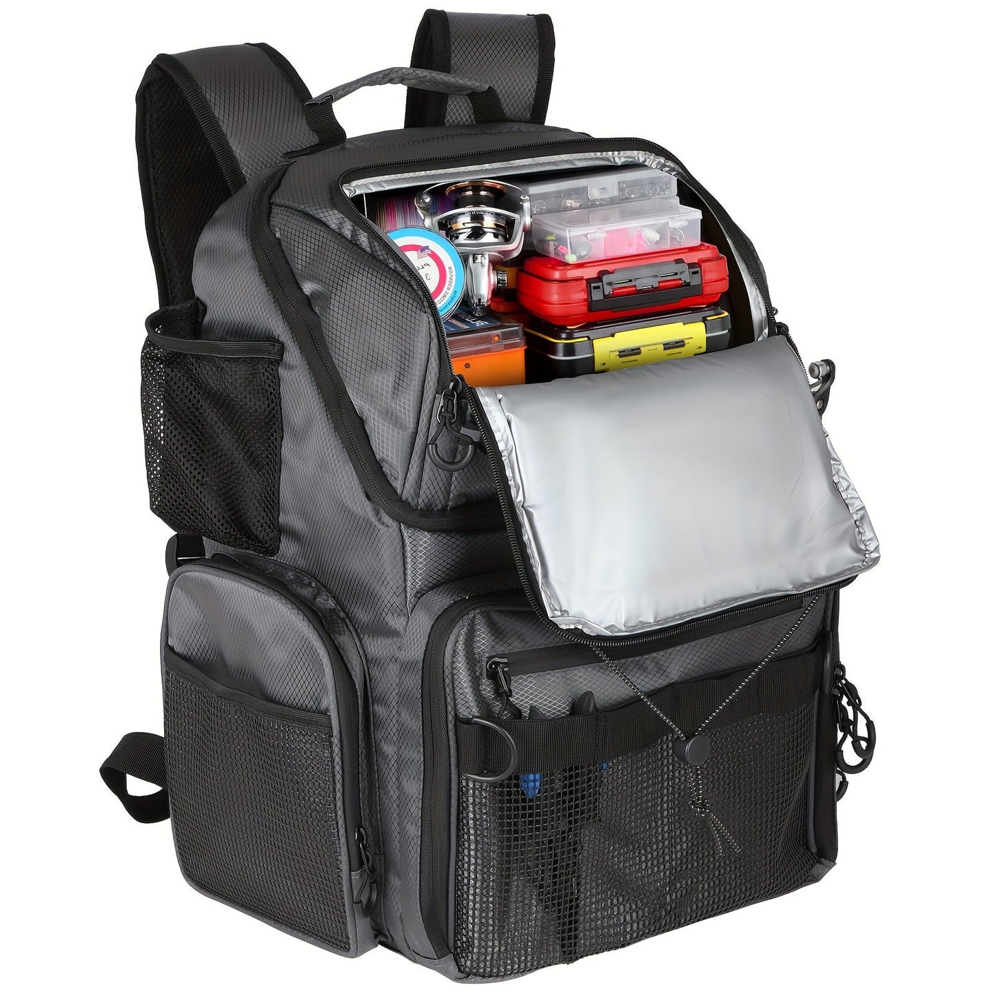Waterproof Fishing Rod Backpack 42L – Built-In Rod Tube, 16 Pockets & Insulated Cooler Option | Black, Camo, Khaki, Gray