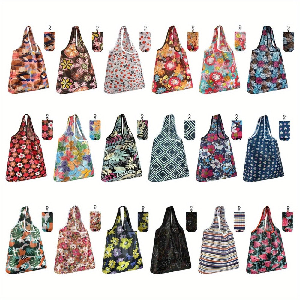 Foldable Reusable Shopping Bag Set with Assorted Printed Designs in 18- or 36-Piece Pack Options