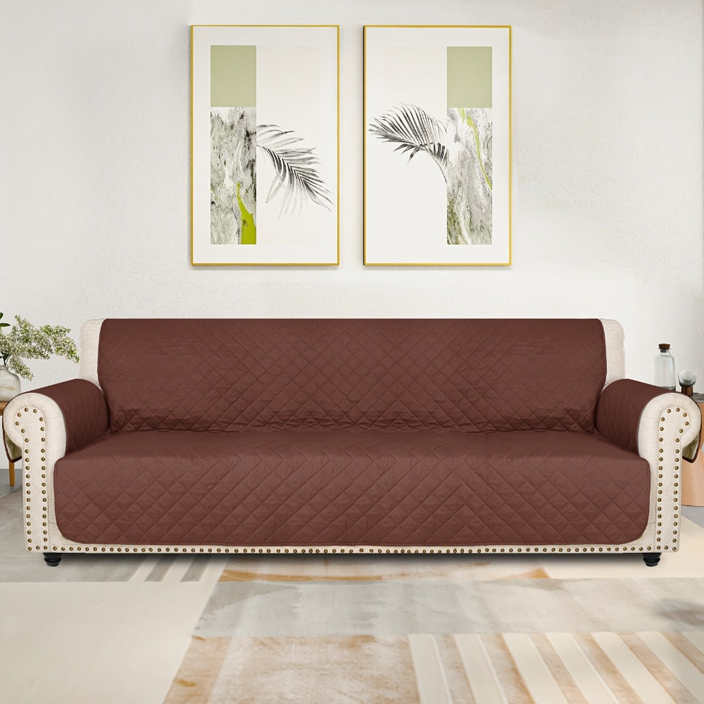 Sofa Cover Five-Layer Quilted Microfiber Protector with Elastic Strap and Foam Anchors for 3 or 4 Seats