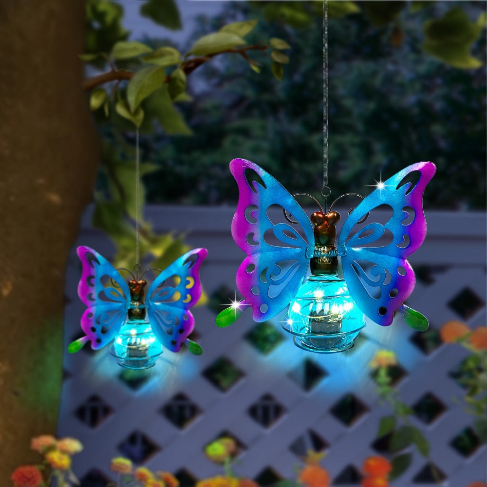 Solar Hanging Ornament Lights Ladybug & Butterfly, Indoor Outdoor Decorative Garden Light with Spring Clips for Patio