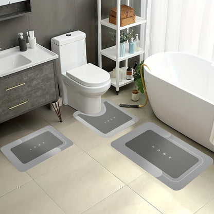 Three-Piece Bathroom Mat Set in Blue, Coffee or Gray with Toilet and Shower-Area Rug Pieces