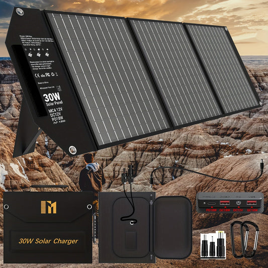 Portable Solar Panel Charger 30W 60W | Foldable Monocrystalline with 18V MC4, DC 12V, USB-A QC3.0 & USB-C PD 18W for Camping, RV, Power Station, Phone