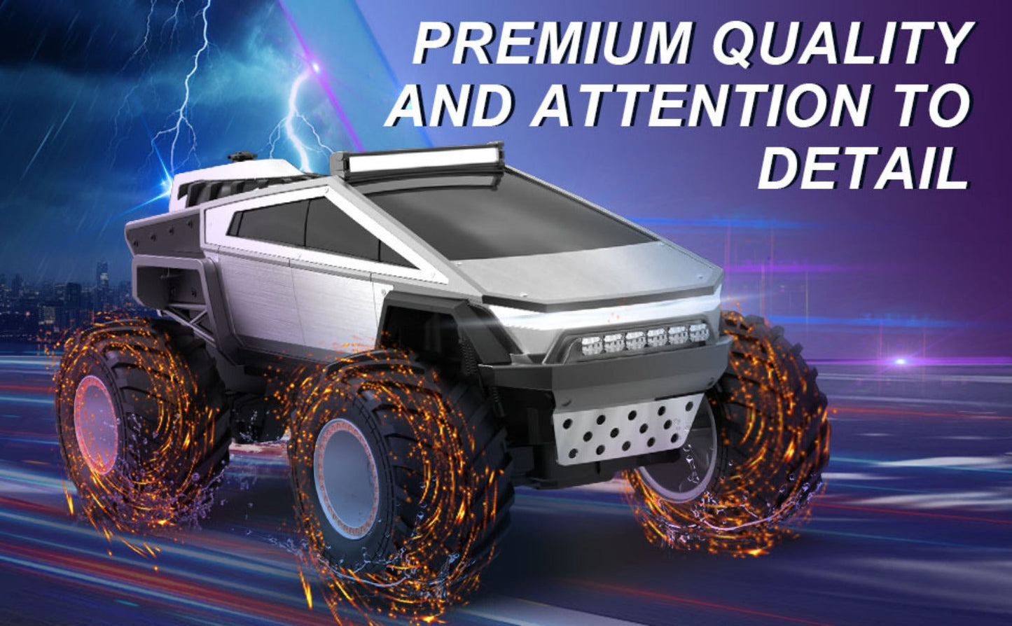 Remote Control Car, Cybertruck-Style 1:14 and 1:18 Pickup Models with 2.4GHz Control, LEDs and Spray Effect