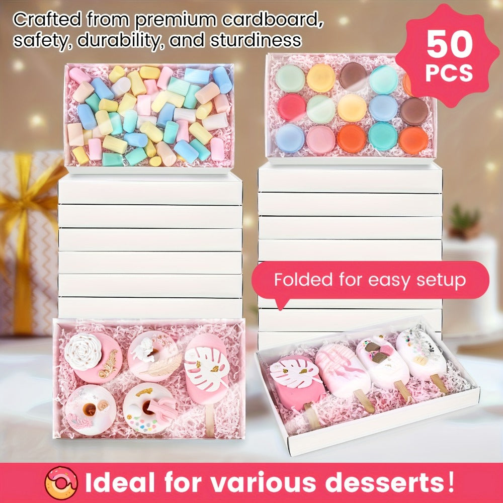50-Pack White Pastry Presentation Boxes with Full Clear Lids and Pictured 9.5 x 6 x 1.2-Inch Size