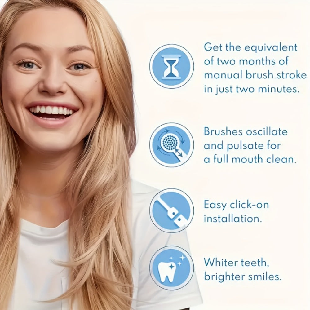 Electric Toothbrush with Round Brush Heads, IP67 Rating, Smart Timer and Six Color and Head-Count Bundles