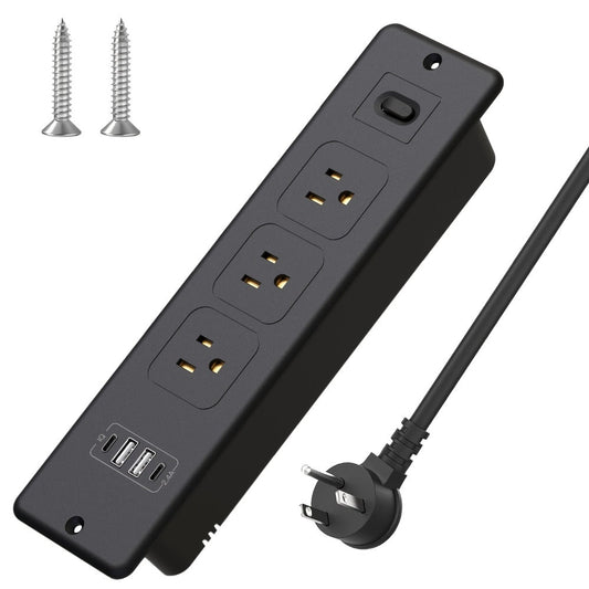 Recessed Power Strip In-Desk Embedded Socket 7-in-1, 3 AC Outlets & 4 USB Ports, Slim Space-Saving Design, 6ft Extension Cord, Countertop Power Station for Home Office Hotel Conference Room – BOCHLION BKL-U58