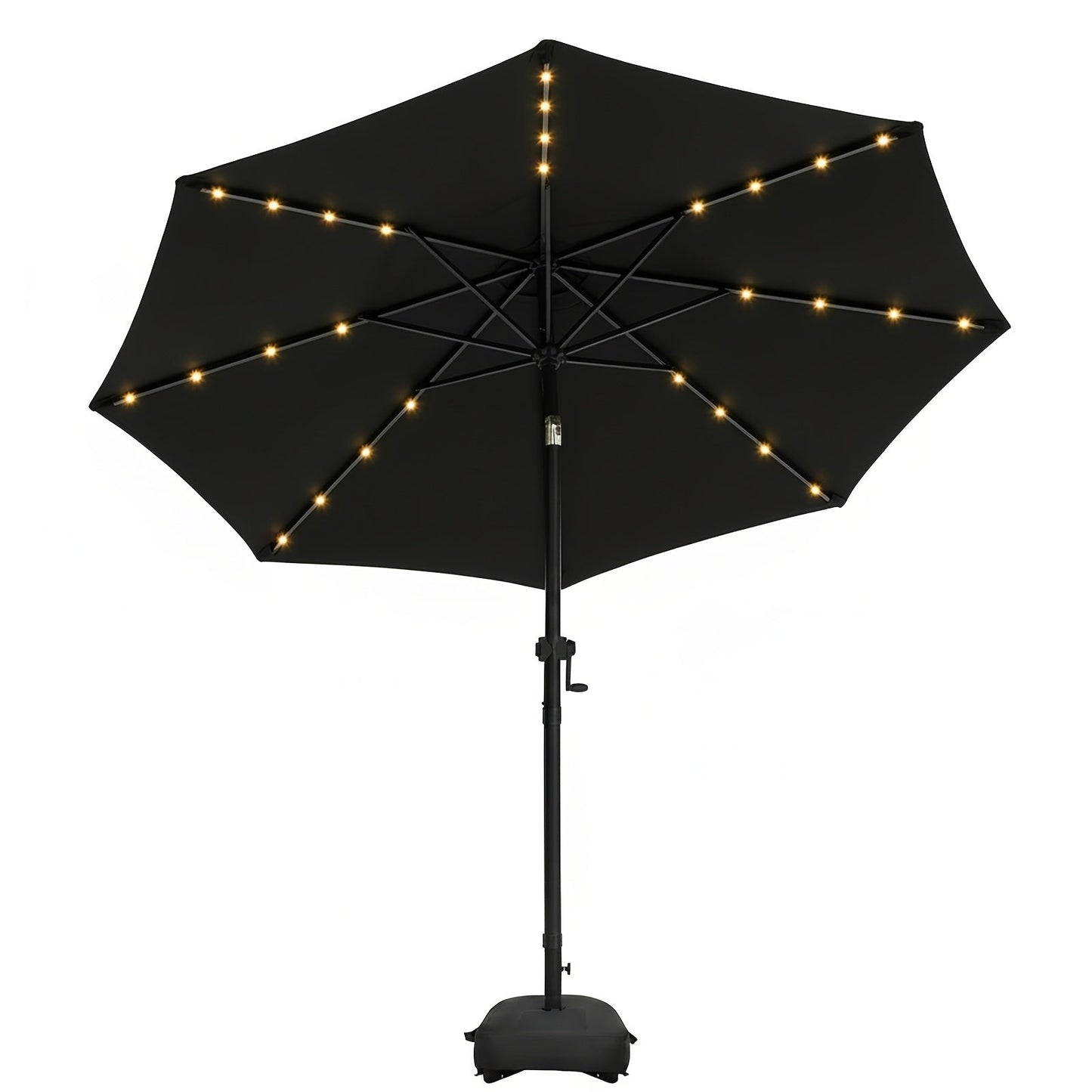 Patio Umbrella 9FT Solar LED Style with 32 Lights, Double Vent, Push Tilt, Crank and Eight Color Options