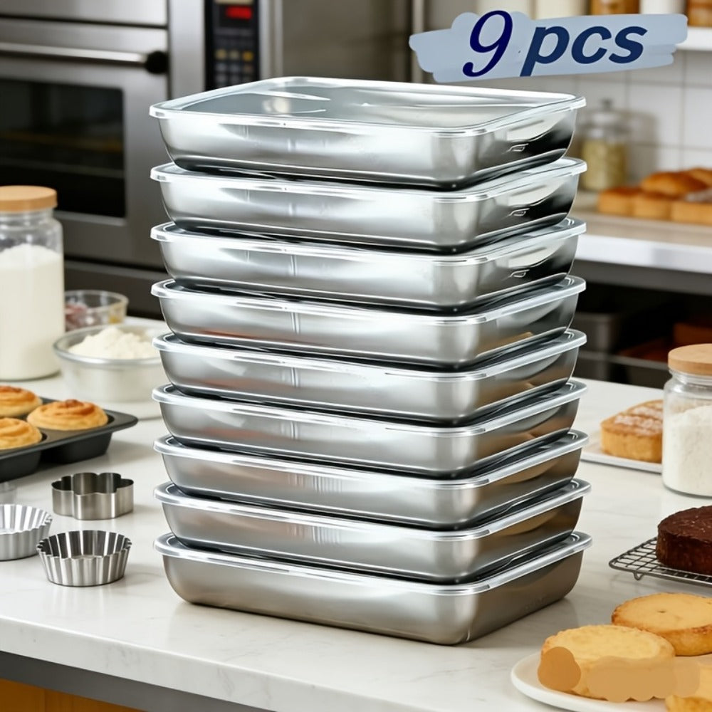 Food Storage Containers Stainless Steel Stackable Set with Lids in Three- or Nine-Box Configurations