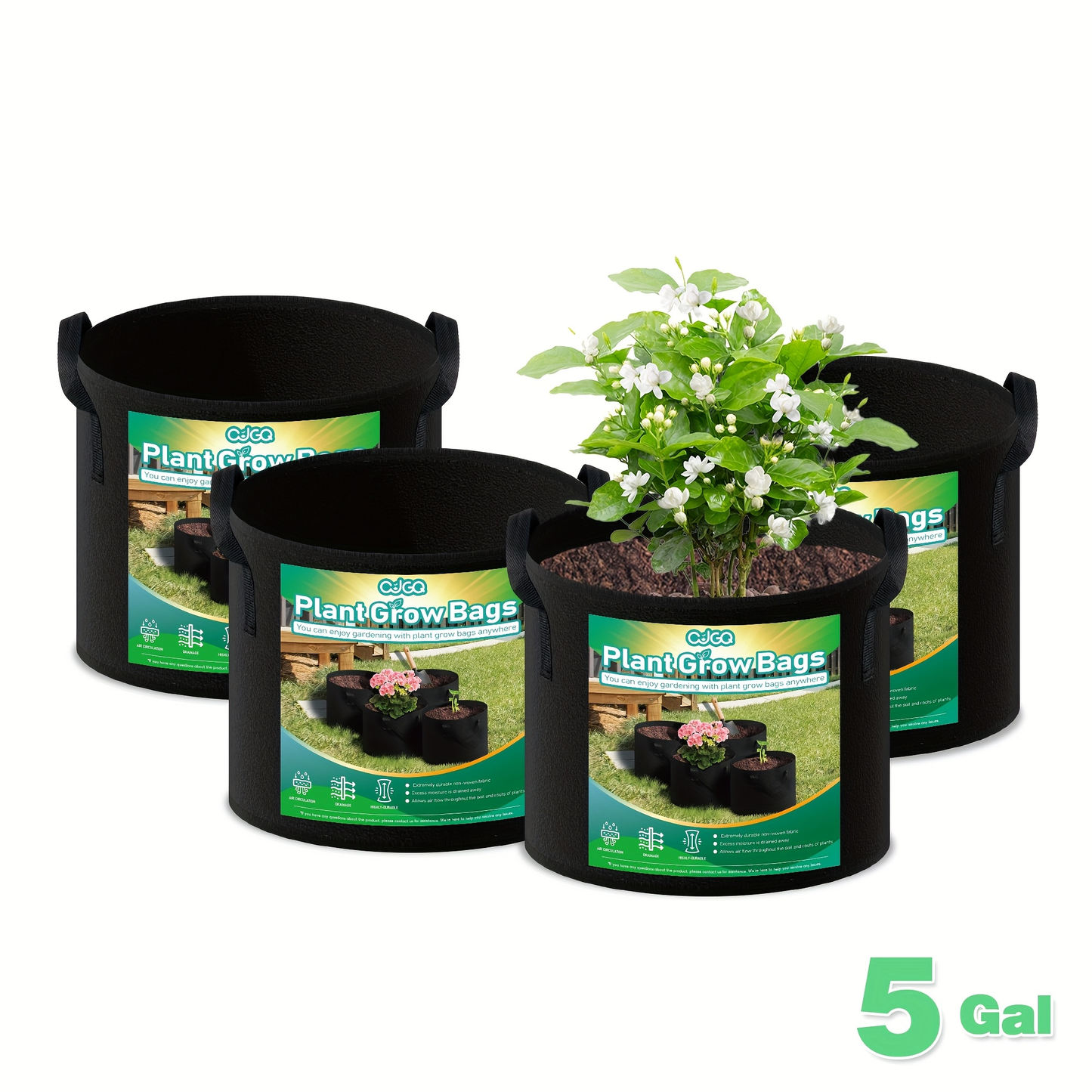 Plant Grow Bags 4-Pack with Handles | Breathable Fabric Planter 5 & 10 Gallon | Aeration Pots for Vegetables Tomatoes Herbs Flowers Indoor Outdoor Garden