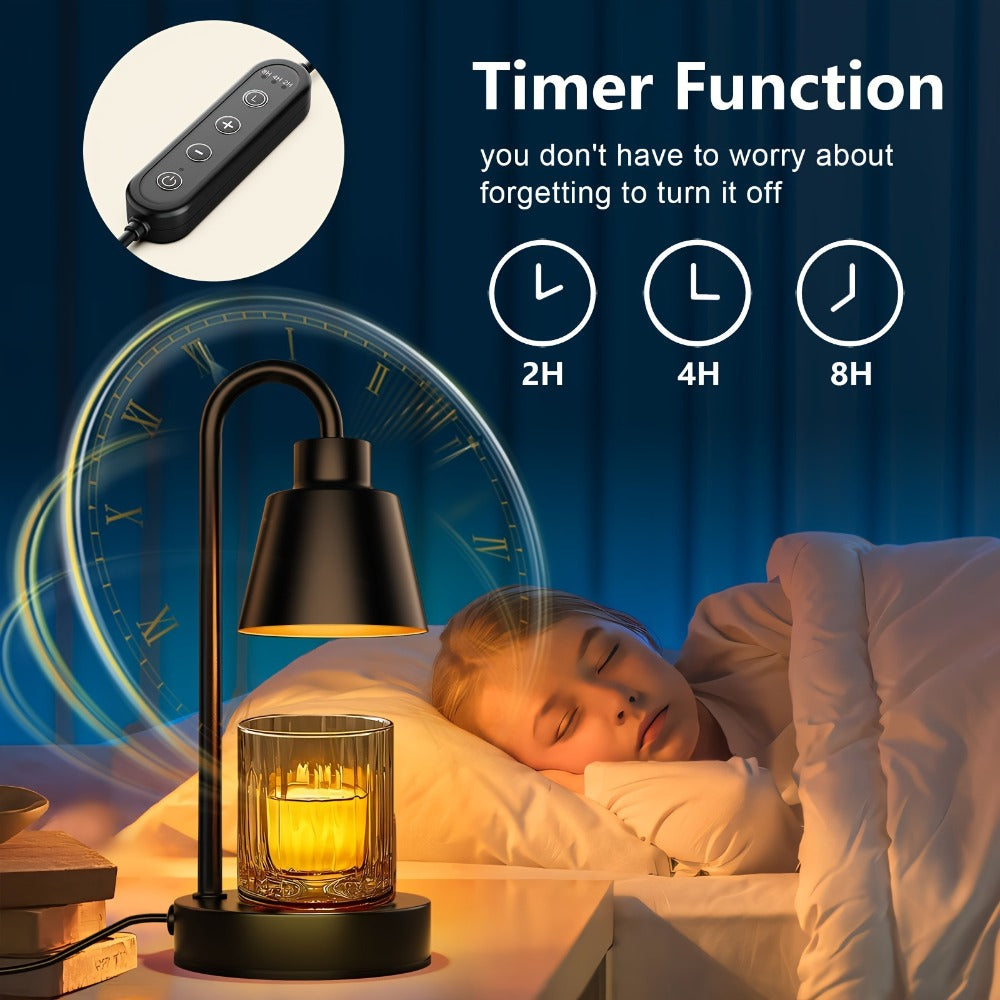 Two-Pack Black Candle Warmer Lamps with Conical Shades, Wood-Look Bases, Four Brightness Levels and Timer Controls