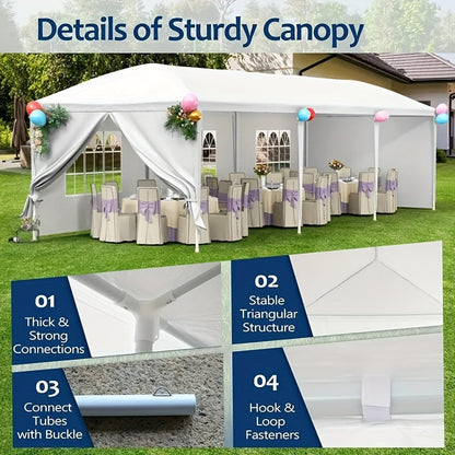10x30ft Party Tent with Eight Removable Window Sidewalls in Pink, Black or White Color Options