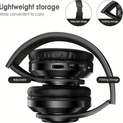 Wireless Headphones Deep Bass Foldable Built-in Mic 3.5mm Wired Stereo Sound Type-C for Bedside Audio, Alarms and Room Entertainment