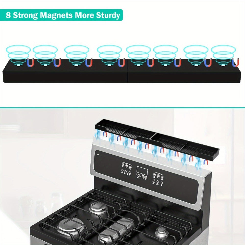 Magnetic Stove Shelf Kitchen Organizer, 30-Inch Silicone Spice Ledge with Eight Embedded Magnets