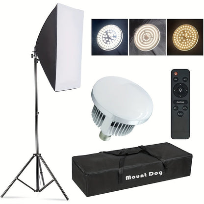 Softbox Photography Lighting Kit 2-Pack MOUNTDOG 19.7x27.5 Inch Continuous Lighting System 85W 5700K E27 LED Bulbs with Remote for Portrait Product Fashion Studio Photography
