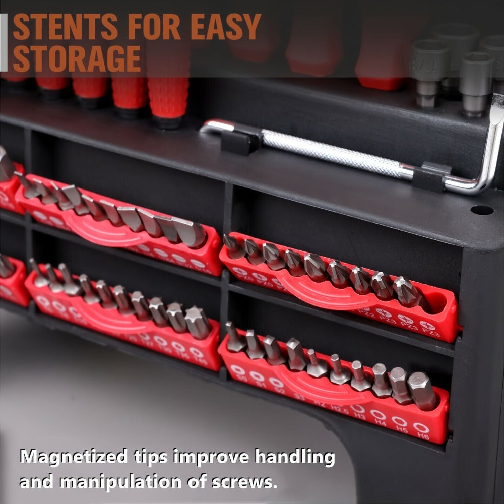 Screwdriver and Bit Organizer Set with 100-, 118- or 126-Piece Color-Coded Rack Configurations