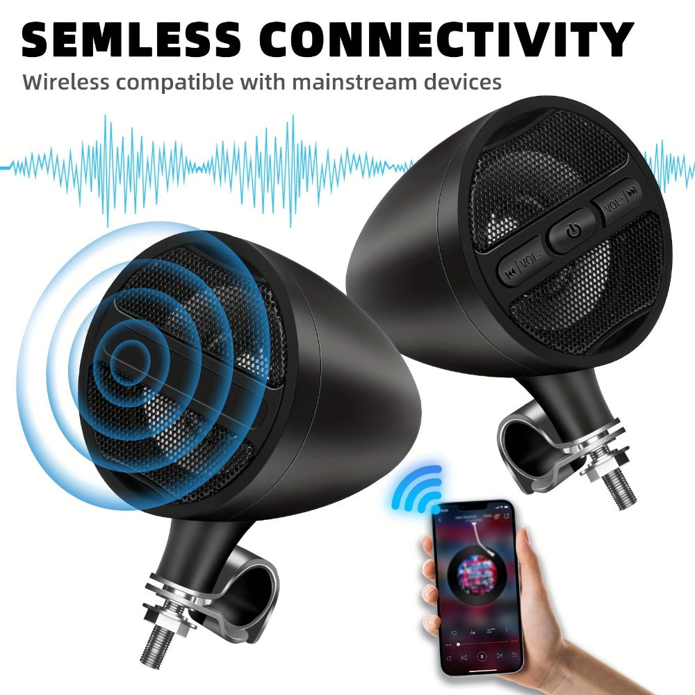 Motorcycle Handlebar Speaker 12V Stereo Audio System with MP3 USB FM Radio Handlebar Mount for Off-Road Dirt Bike ATV Cruiser Waterproof Music Player Black
