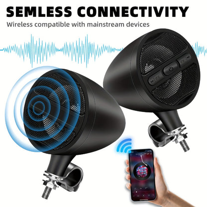 Motorcycle Handlebar Speaker 12V Stereo Audio System with MP3 USB FM Radio Handlebar Mount for Off-Road Dirt Bike ATV Cruiser Waterproof Music Player Black