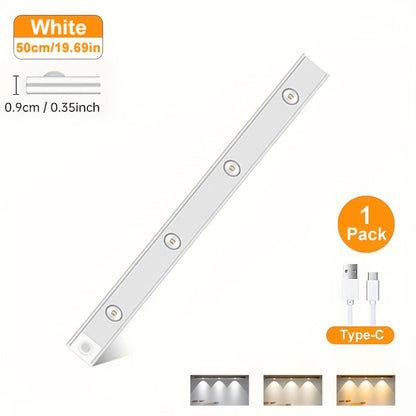 LED Motion Sensor Light USB-C Rechargeable 3 Color Temperatures Stepless Dimming Wireless Magnetic Under Cabinet Closet Night Light 1 2 4 Pack 20cm 30cm 40cm 50cm