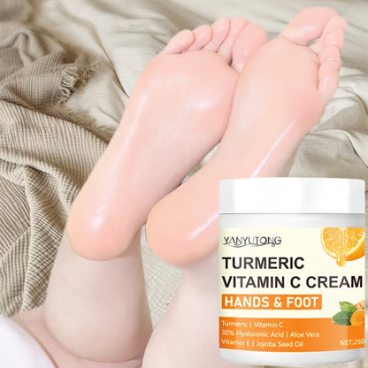 250g Turmeric and Vitamin C Hands-and-Feet Cream Jar with Hyaluronic Acid and Aloe Labeling