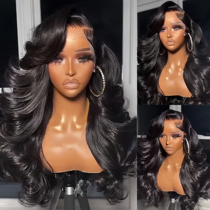 13x4 HD Lace Front Body Wave Synthetic Wig 250% Density Glueless Natural Black Crimson 28 32 Inch Heat Resistant Long Wavy Wig for Women Daily Party Special Events