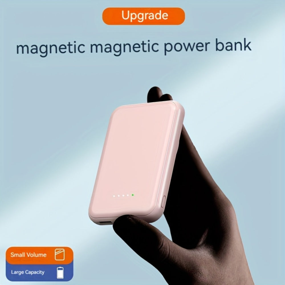 Slim Magnetic Wireless Power Bank in Black, Green, Pink, White or Purple with Included USB-C Cable