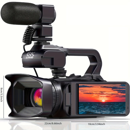 6K 64MP Video Camera Camcorder with IR Night Vision – DINGETU 18X Zoom Vlogging Camera, 4.0" Touch Screen, WiFi, 2.4G Remote, External Mic, 64GB SD Card, 4500mAh Battery, YouTube Camera