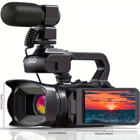 6K 64MP Video Camera Camcorder with IR Night Vision – DINGETU 18X Zoom Vlogging Camera, 4.0" Touch Screen, WiFi, 2.4G Remote, External Mic, 64GB SD Card, 4500mAh Battery, YouTube Camera
