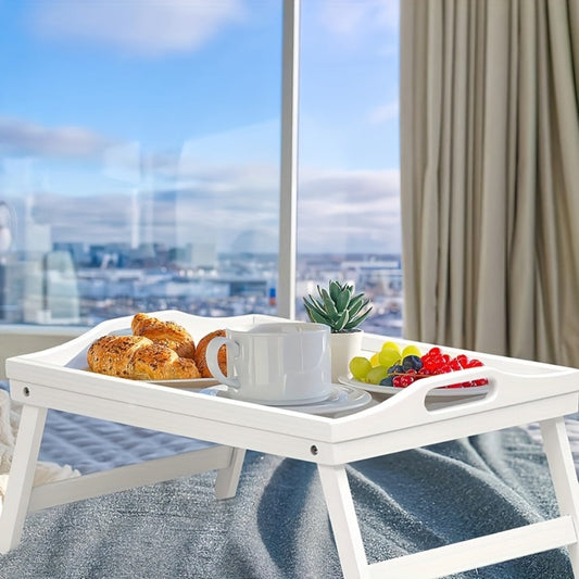 Bamboo Bed Tray Table with Folding Legs & Handles – Breakfast Sofa Lap Desk, 19.32" x 11.83", Natural Bamboo