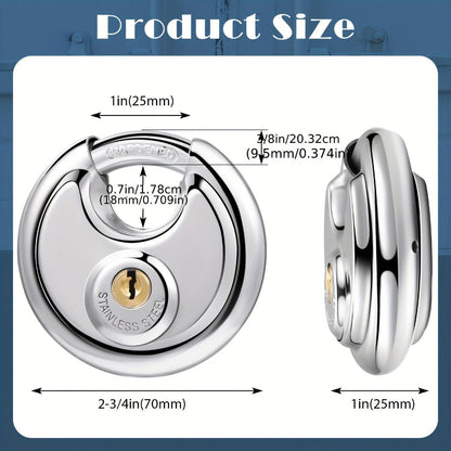 Padlocks with Same Key - 10pcs Stainless Steel Disc Lock Set, Keyed Alike Discus Pad Lock 2-3/4 Inch Wide 3/8 Inch Shackle, Outdoor Weatherproof Lock for Storage Unit, Shed, Garage, Gate & Fence