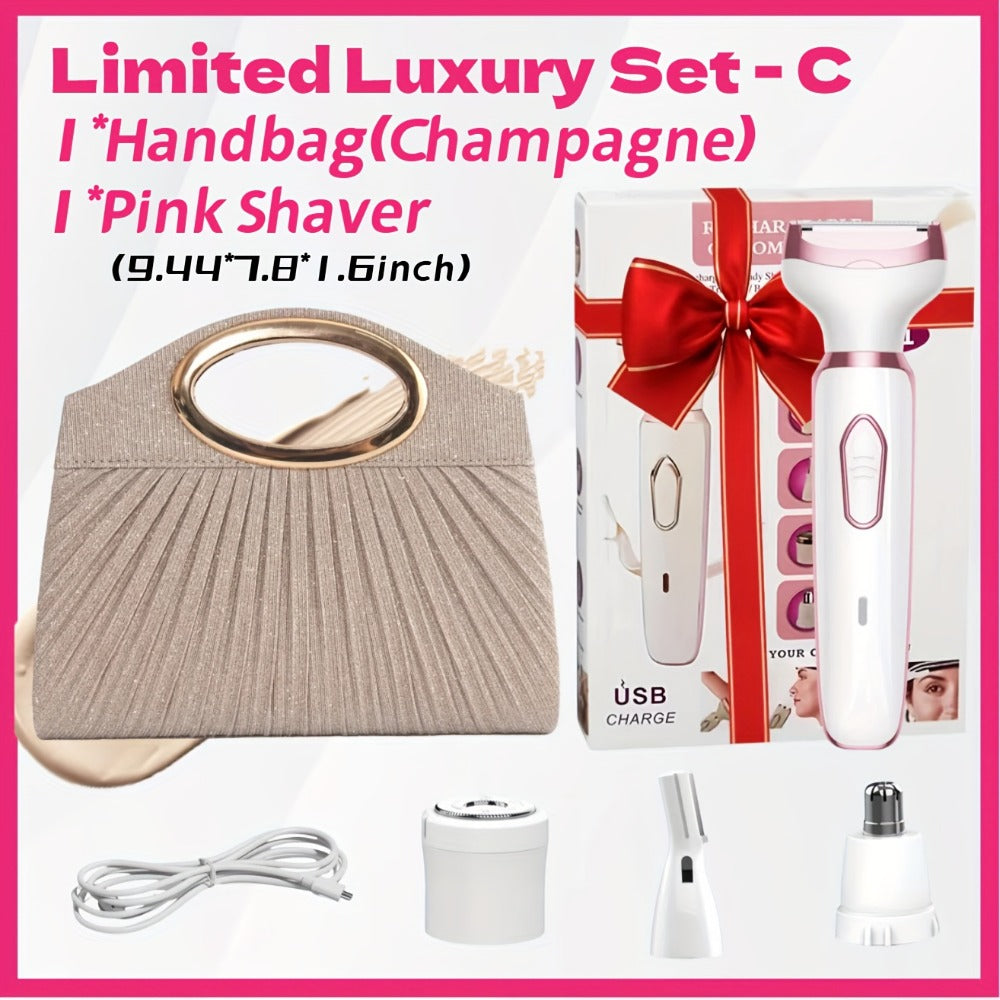 Electric Shaver 4-in-1 Women’s Grooming Kit with USB Charging for Face, Nose, Legs, Underarms and Bikini