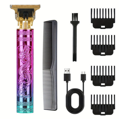 T-Blade Hair Trimmer with Four Guide Combs, USB Cable and Seven Dragon or Buddha Patterned Finish Options
