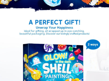 Seashell Painting Craft Kit with 12 Shell Forms, Glow-Labeled Paints, Brushes, Gems and Stickers