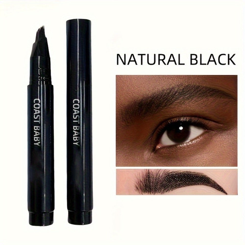 Four-Pack Multi-Fork Tip Eyebrow Pens in Four Color Labels with Capped Bodies and Approx. 11.3 cm Length