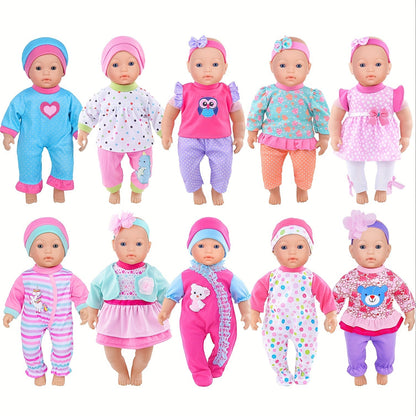 10-Outfit Doll Clothes Set for 10–14-Inch Baby Dolls with Sleepers, Dresses, Tops, Pants and Headwear