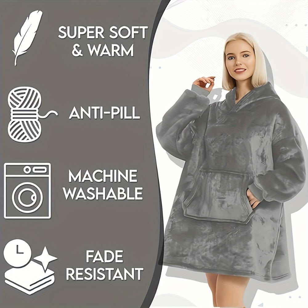 Hooded Wearable Blanket – Double-Sided Flannel Suede Hoodie Blanket for Women & Men, 500gsm Oversized Warm Cozy Sweatshirt