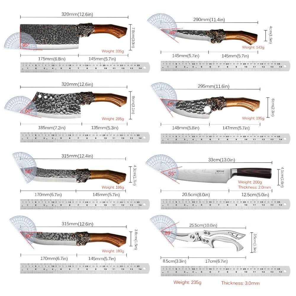 Chef Knife Set 8 PCS Professional Kitchen Knives - Stainless Steel Forged Blade, Boning Knife, Butcher Knife & Kitchen Scissors, Ultra-Sharp Full Tang Design