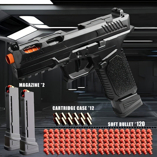 Soft Bullet Toy Gun Pistol with Ejecting Shells & 100 Bullets – Semi-Automatic Rapid Fire Foam Blaster for Kids Boys Ages 6+, Indoor Outdoor Shooting Game Toy, Birthday Christmas Halloween Gift