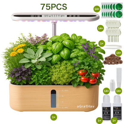 14-Pod Hydroponic Garden Kit with LED Grow Light, Timer, Pump and 1.32 Gallon Tank in Two Finishes