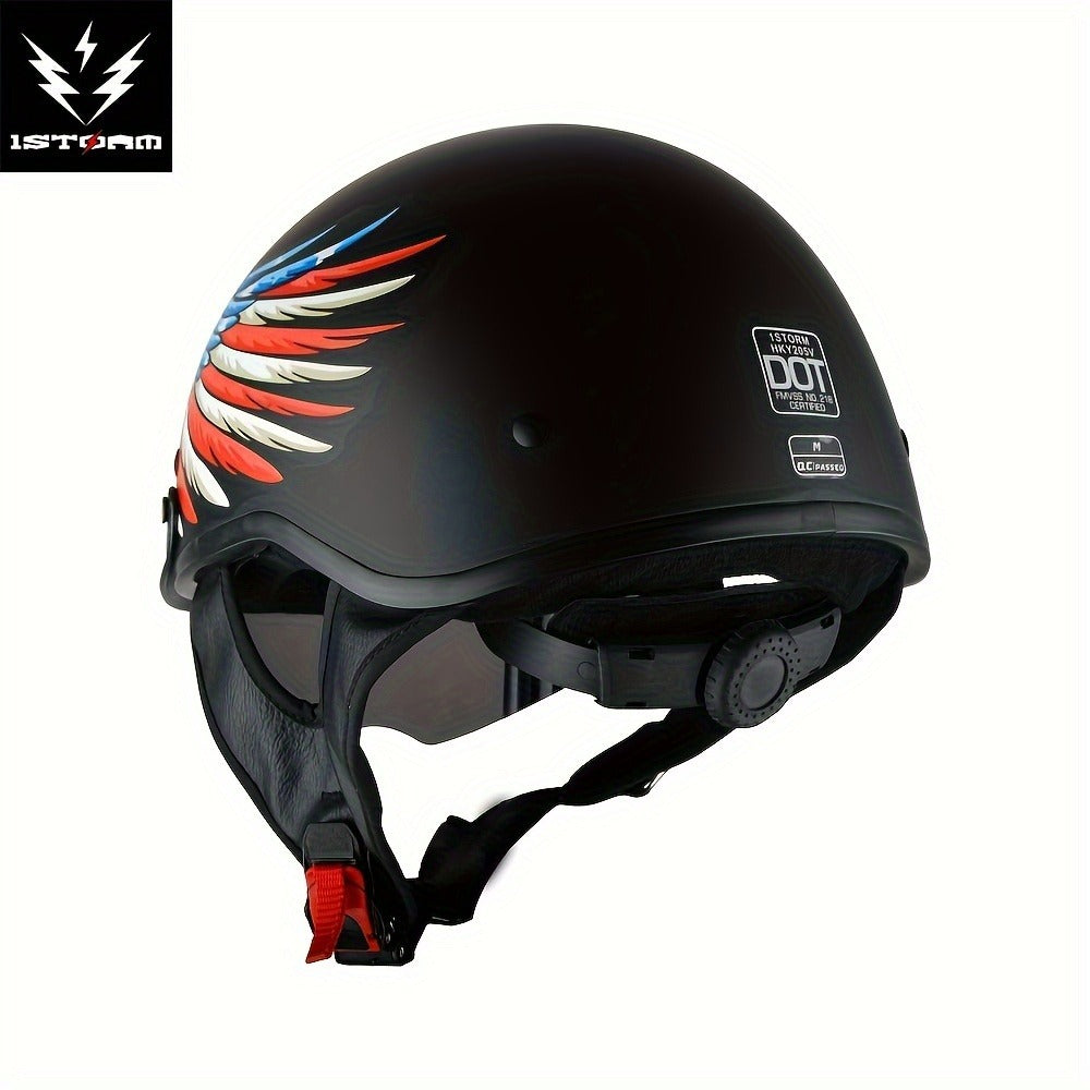 Motorcycle Half Face Helmet – Retractable Smoked Visor, Adjustable Inner Visor, Lightweight Aerodynamic Design, Goggle Compatible, Sizes S–XL