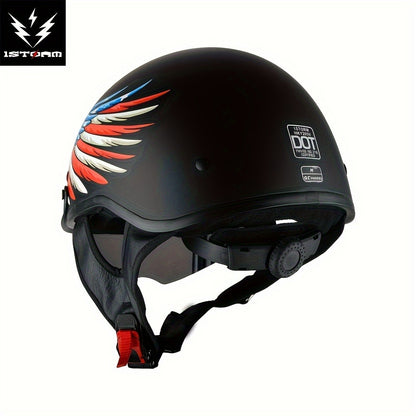 Motorcycle Half Face Helmet – Retractable Smoked Visor, Adjustable Inner Visor, Lightweight Aerodynamic Design, Goggle Compatible, Sizes S–XL