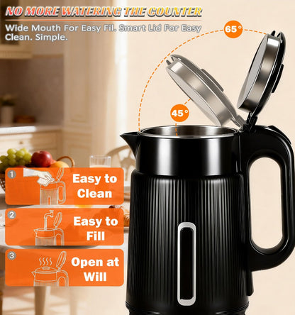Electric Kettle 1.7L 1000W Double-Wall Stainless Steel with LED Indicator and 360-Degree Base