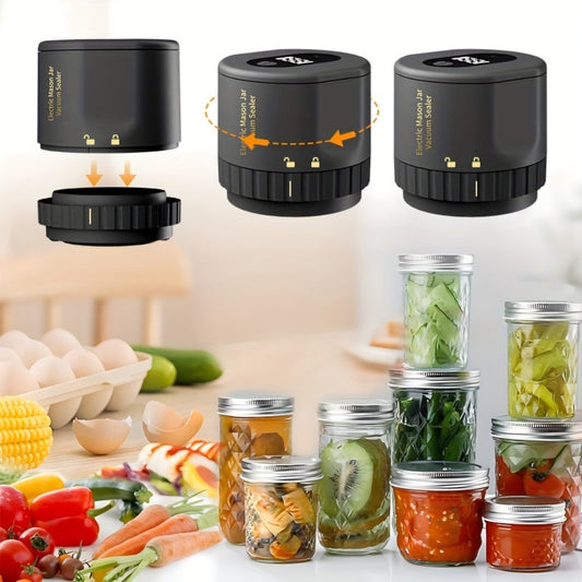 Electric Mason Jar Sealer One-Touch Vacuum Seal - 2025 New Model Automatic Jar Sealer Kit with Wide Mouth & Regular Mouth Lids, Food Storage Vacuum Sealer for Mason Jars, Canning Jar Lid Sealer, Black & White