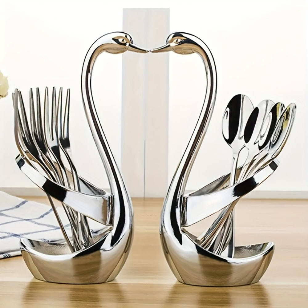 Stainless Steel Swan-Shaped Cutlery Rack and Decorative Plate Holder for Dining Tables and Parties
