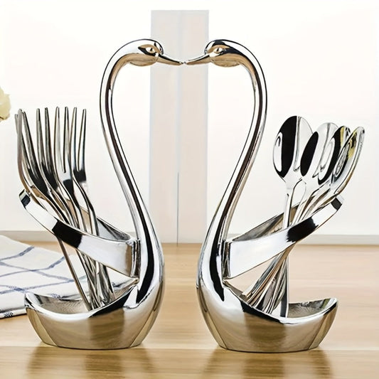 Swan Shaped Cutlery Rack Stainless Steel | Elegant Decorative Plate Holder Stand | Creative Metal Tableware Display for Party Wedding Dining Table Home Kitchen Decor