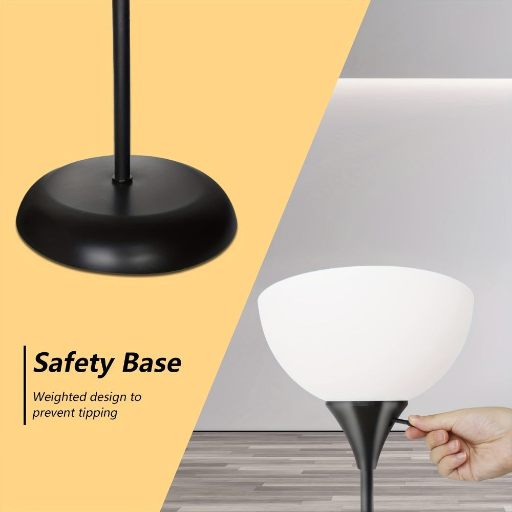 Single-Head Black Torchiere Floor Lamp with Upward Bowl Shade, Rotary Switch and Replaceable Bulb Socket
