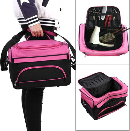Hairdresser Tool Bag Multi-Functional Salon Styling Organizer with Adjustable Strap Large Capacity Hair Makeup Artist Case for Professionals Travel Pink Black Zebra